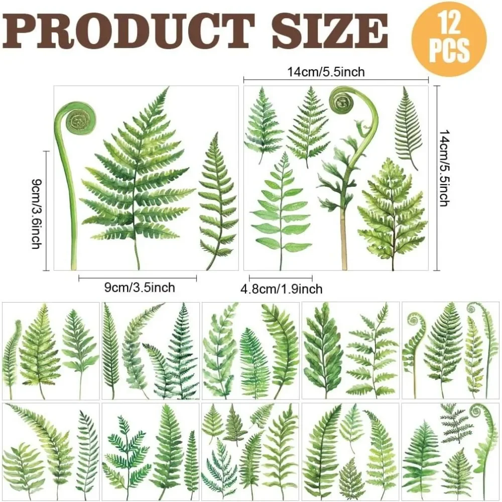 12 Sheets Watercolor Floral Rub on Transfer Stickers Fern Window Sticker Clings Home Decor Stickers for Christmas Day School