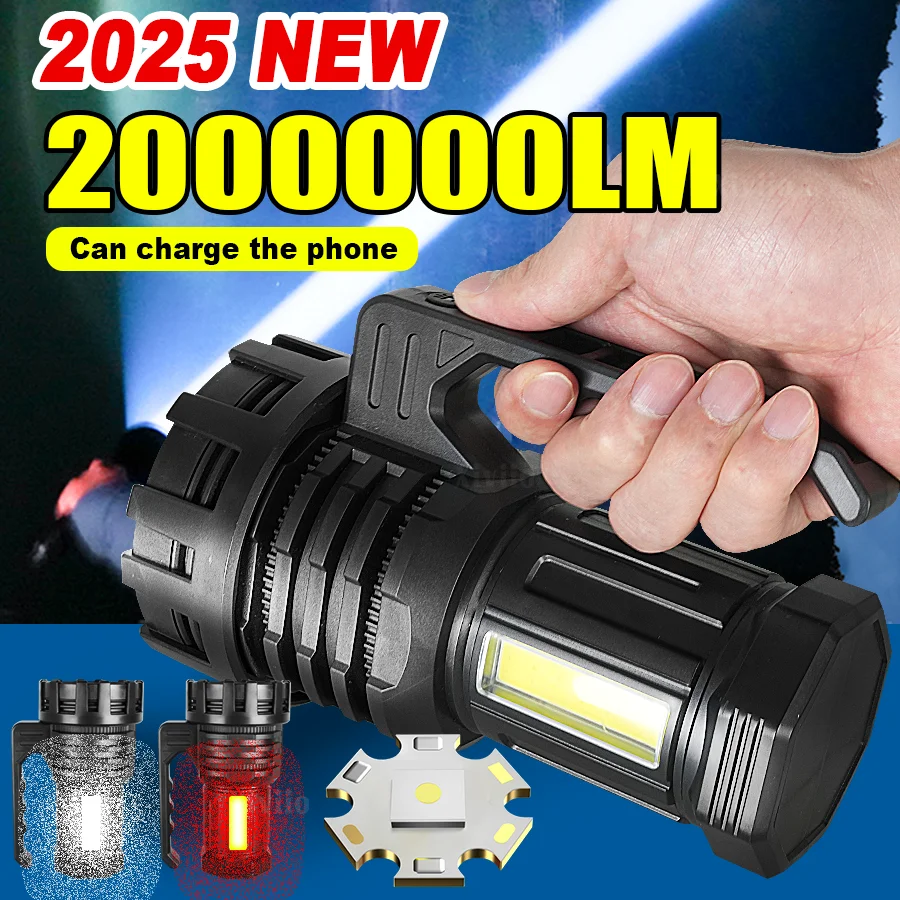 2025 NEW Powerful Search Flashlights Rechargeable Tactical Torch 2000000LM Ultra Bright Spotlight Camping Lamp Portable Lantern