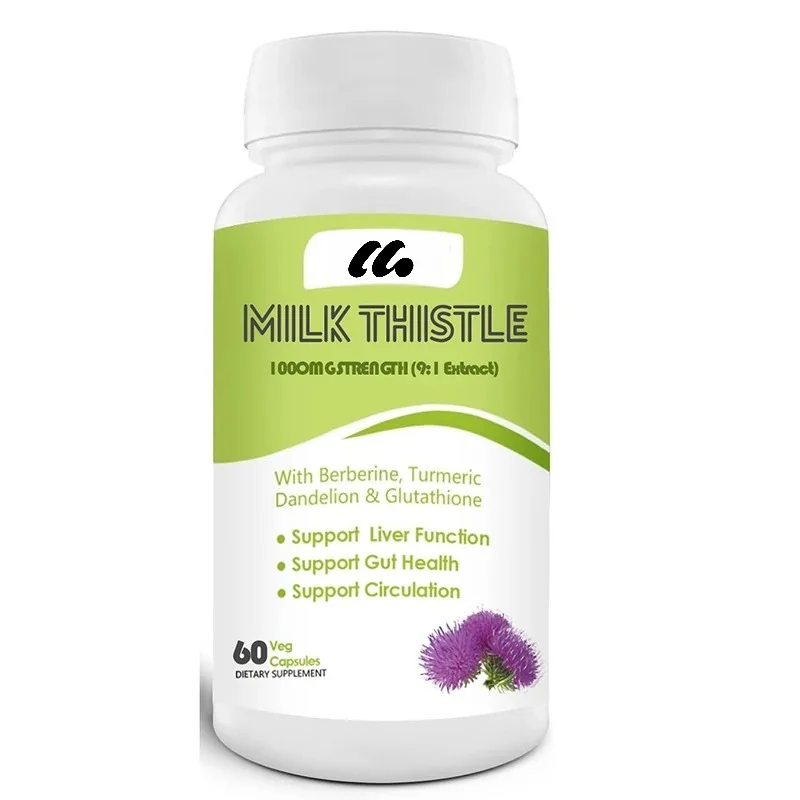 Milk Thistle 1000mg, Powerful 9:1 Extract, Antioxidant and Intestinal Health, Non GMO, Gluten Free, 60 Capsules