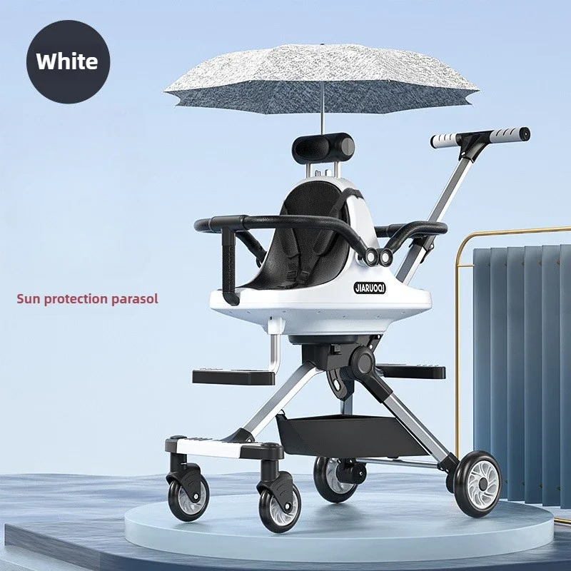 Lichtgewicht tweelingkinderwagen met hoge zitting, opvouwbaar, dubbele zitplaats, met parasol, verstelbare handgreep