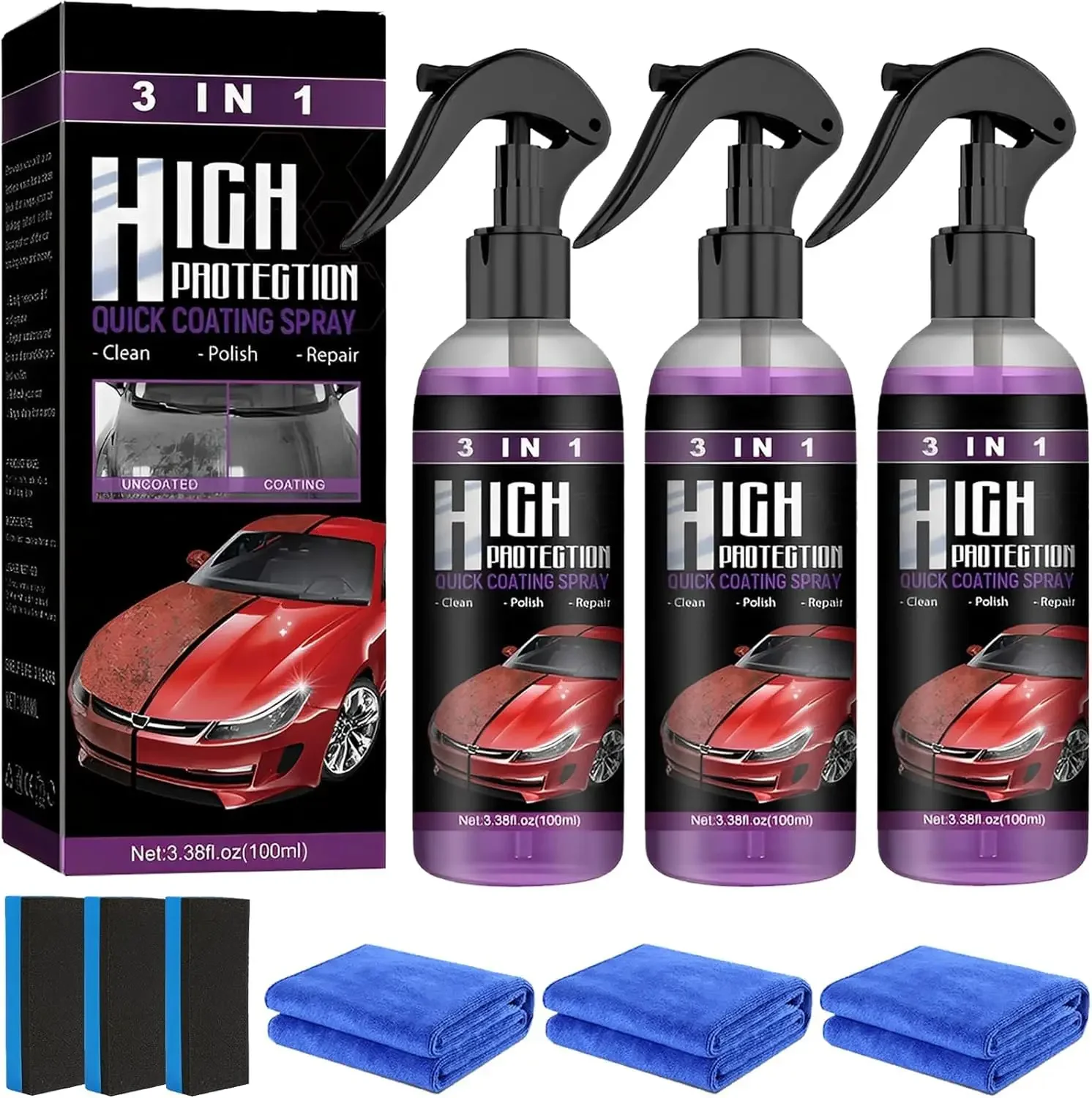 Car Ceramic Coating Spray 3In1 Quick Coating Spray High Protection Shine Wash Car Shield Cleaning Nano Polishing Paint Wax Amagi