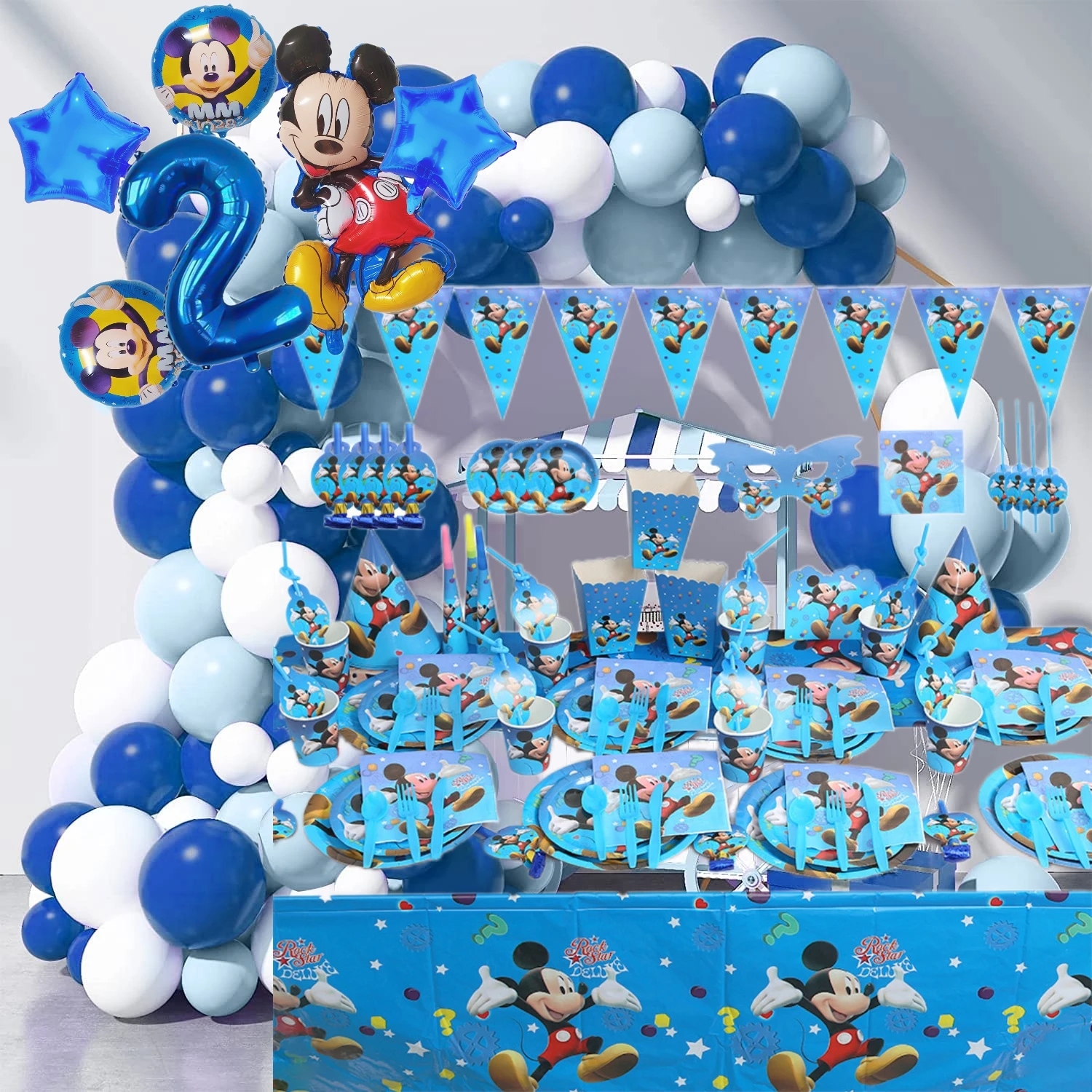 CartoonMickey Mickey Mouse Disposable Paper Cups and Plate Napkins Tablecloth Balloons Boy Birthday Baby Shower Party Decoration