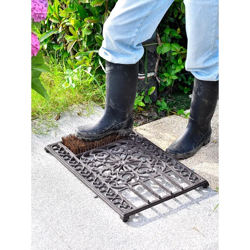 Cast iron floor mat, foot pad, shoe scraping, shoe brush, wrought iron villa garden courtyard door decoration ornament