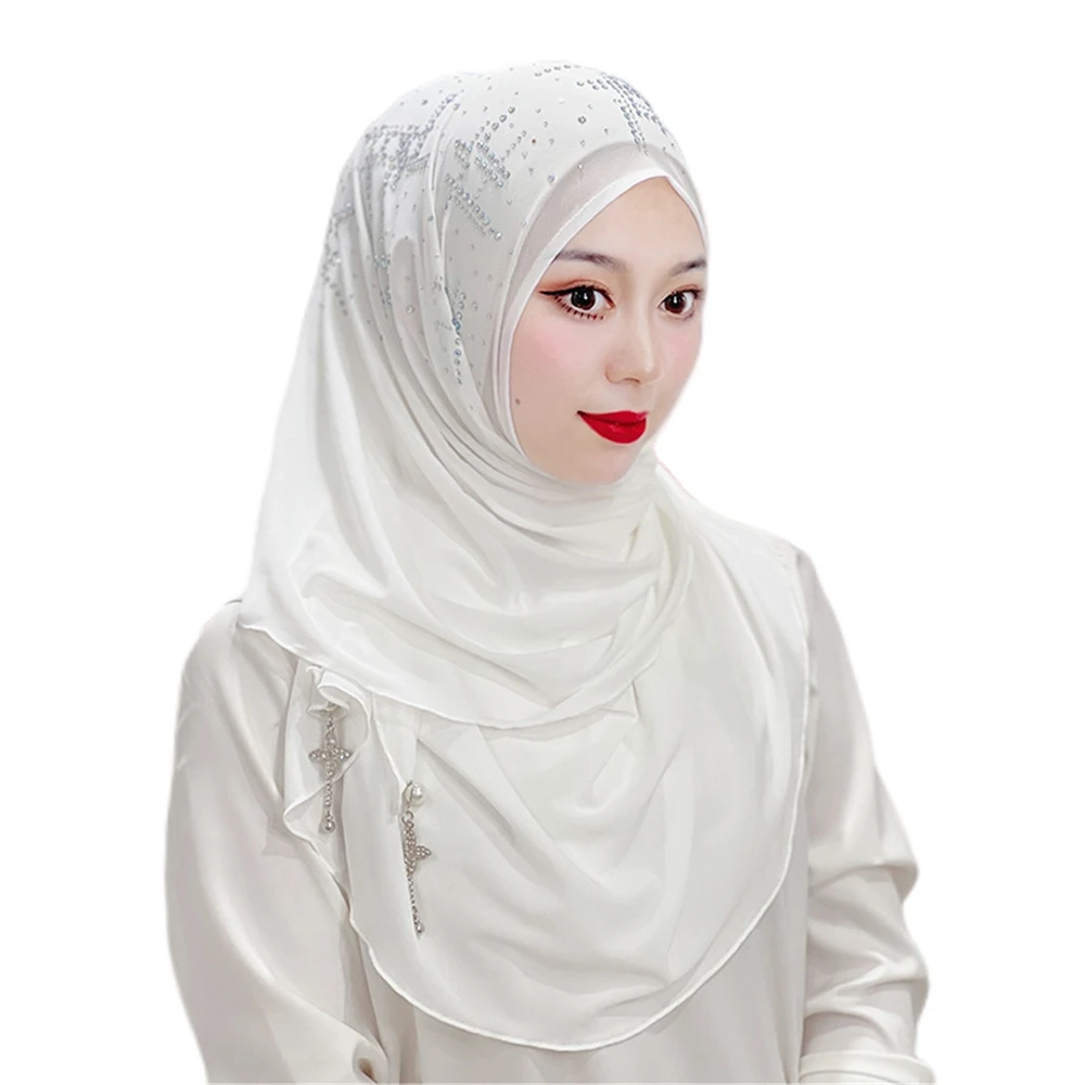 

Muslim Beaded Women's Solid Color Hijab Hat Hijab Hair Loss Head Scarf Stretch Hijab Women's Scarf Islamic Headband Headwrap