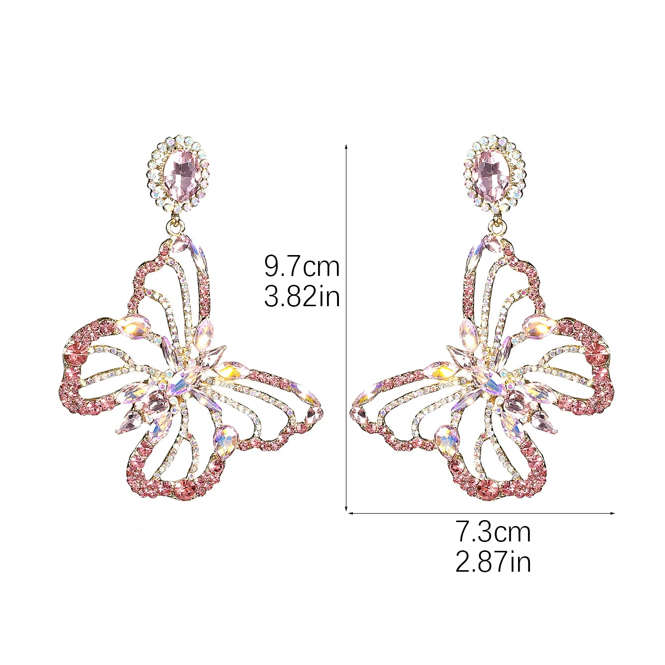 Fashion exquisite colorful rhinestone butterfly pendant earrings female personality creative temperament light luxury earrings