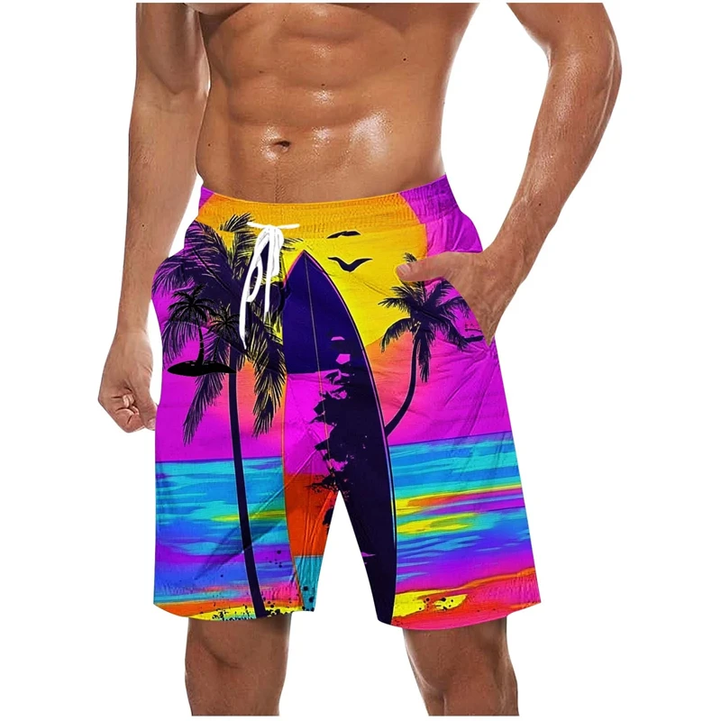 

Красочные гавайские пляжные шорты с 3d принтом Plam Tree, мужские шорты с тропическими растениями, графические шорты для серфинга, большие быстросохнущие плавки