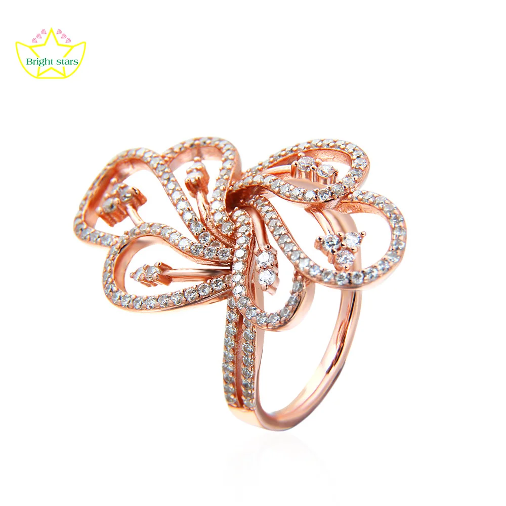 

Bright Stars S925 Silver Urban Fashion Women's Simple Zircon Rose Gold ring