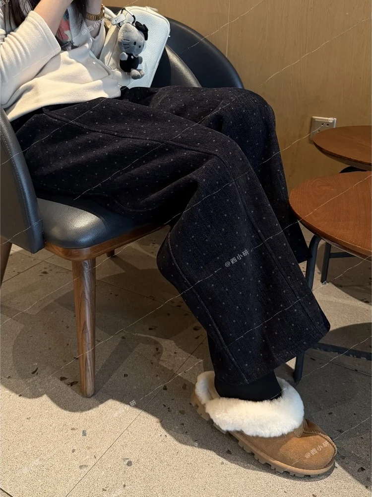 

Уникальные женские винтажные джинсы Thiened Fce в горошек с широкими штанинами, повседневные, утягивающие, для пожилых женщин, зимние, с высокой талией, повседневные, P...