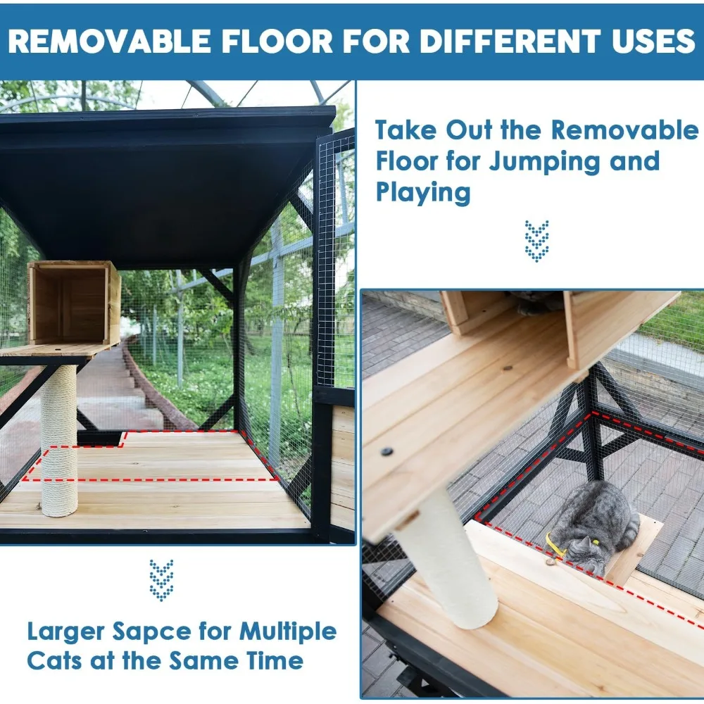 4段式 70.9フィート 高さ 猫用キャティオ 猫ハウス 屋外用囲い 窓付き 大型 屋外パティオ 取り外し可能な床、爪とぎ用サイザル麻付き