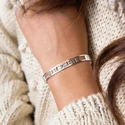 Custom Name Hollow Stainless Steel Couple Bangle for Women Personalized Jewelry Gift Letter Open Bracelet Valentine's Day Gift