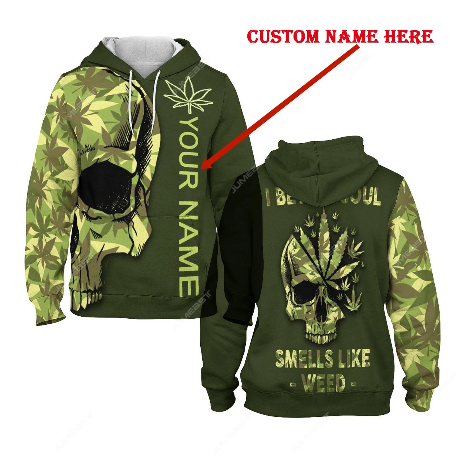 Jumeast 3D Print I Bet My Soul Smells Like Weed Custom Name Hoodies For Men Skull Hooded Sweatshirts Horror Drip Design Clothing