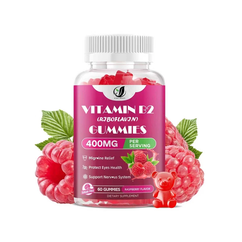 

Vitamin B2 Gummies Riboflavin 400mg Supplement with Magnesium To Support Skin Health, Sugar Free, 60 Gummies