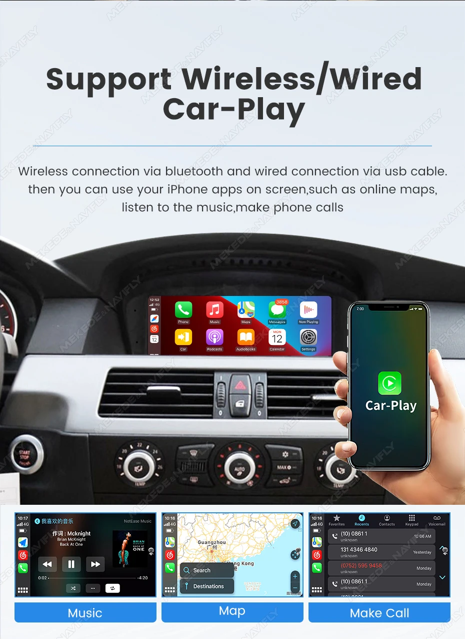 MEKEDE Autoradio für BMW 3er 5er Serie E60 E61 E63 E64 E90 E91 E92 E93 CIC CCC GPS Navigation Carplay Android Auto Multimedia-Einheit – Detail 16