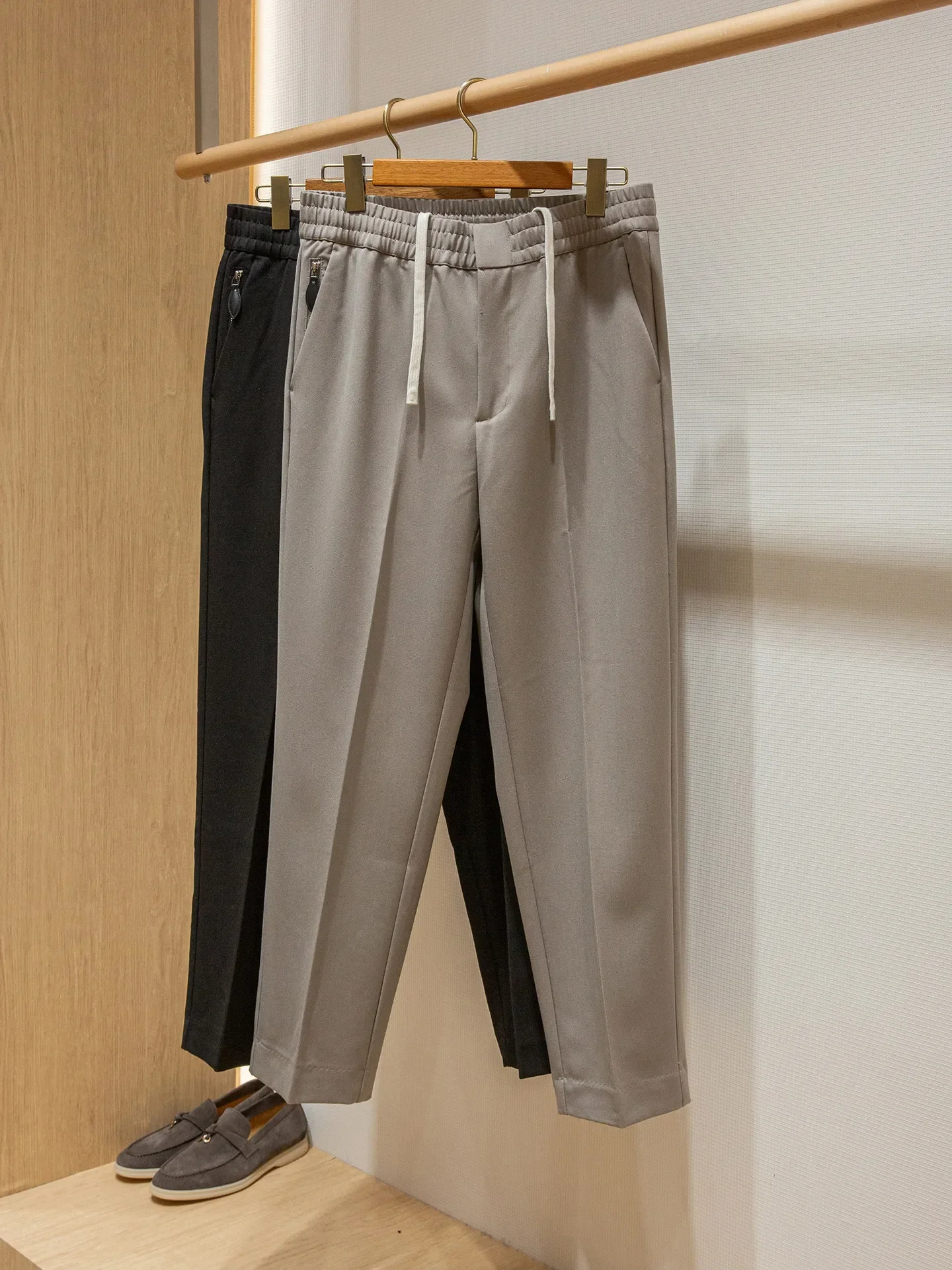 

Lyocell wool blend, old money men's elastic waist light luxury straight casual pants