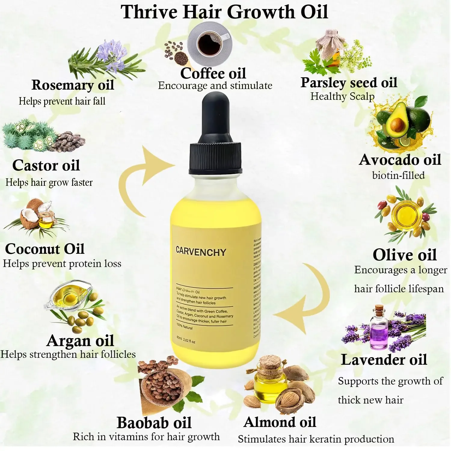 Veganic Natural Hair Growth Oil, Eficiente, Anti Hair Loss, Nutritivo Óleo Essencial, Estimular, Espessamento para Reparação de Cabelos Danificados