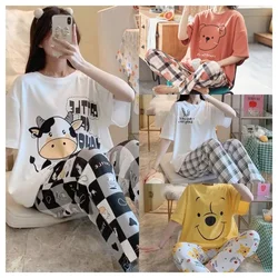 Women’s Pajamas Set Korean Version of the Autumn and Winter Cartoon Bear Christmas Sleepwear Long Sleeve Trousers 2 Piece Set