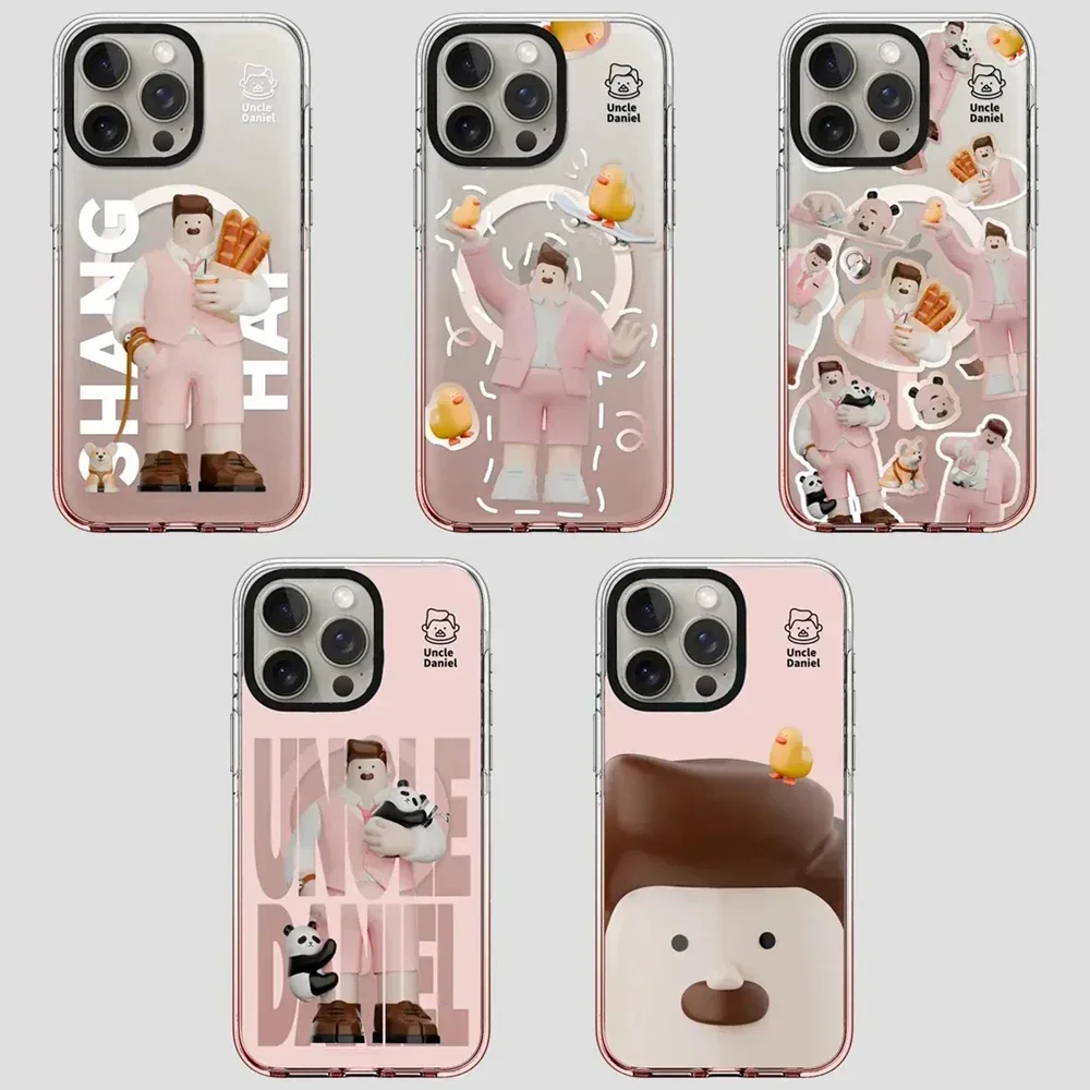 Cartoon Uncle Transparent Border Magnetic iPhone 13 14 15 Pro Max Protective Case