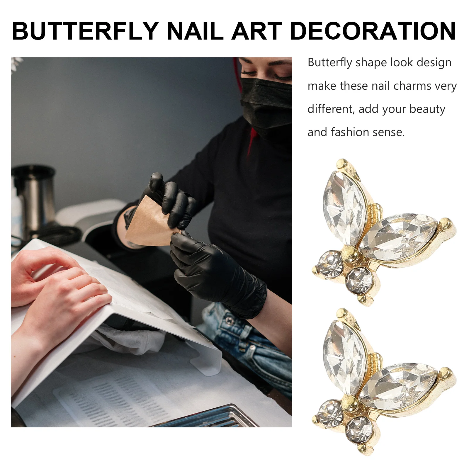 

20pcs Butterfly Rhinestones Nail Nail Charms For Fake Nails Decorations Golden Charm DIY Accessories Elegant Manicure Gems