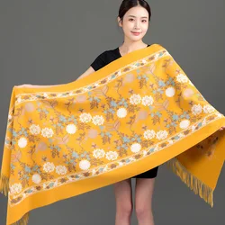 Luxury Floral Embroidered Cashmere Scarf Women Winter Warm Pashmina Shawls and Wraps for Lady Tassels Foulard Bufanda Blanket