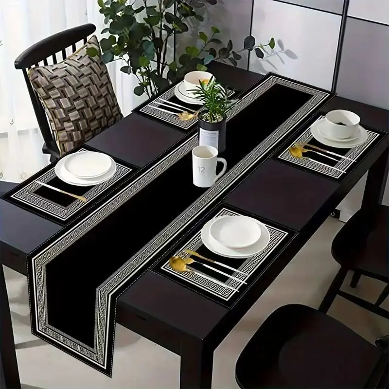 Minimalist Retro Geometric Style Table Flag Placemat Set Waterproof Oil Resistant Anti Slip Kitchen Dining Table Mat Home Decor