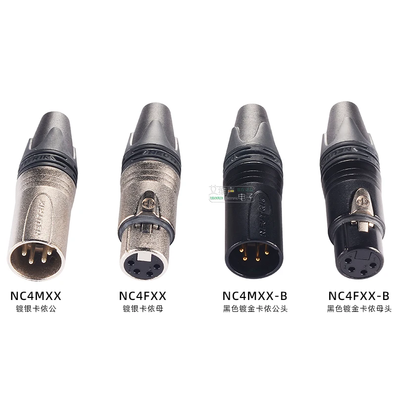 Neutrik NC4MXX 4-Core XLR Male/Female Plug with Color Coding Rings for DIY Audio Cable - Multiple Colors & Plating Options