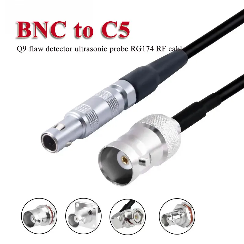 BNC to C5 (compatible with LEMO FFA 00) Connector Cable Male/Female Q9 Flaw Detector Ultrasonic Probe Line RG174 RF Wire 0.5-10M