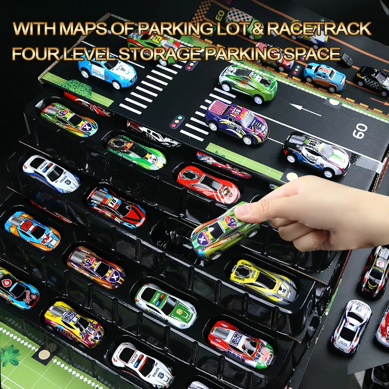 48개 금속 철 합금 자동차 트럭 장난감 기차 트랙 세트 슬롯카 모델 어린이 장난감 소년 미니어처 트롤리 크리스마스 선물