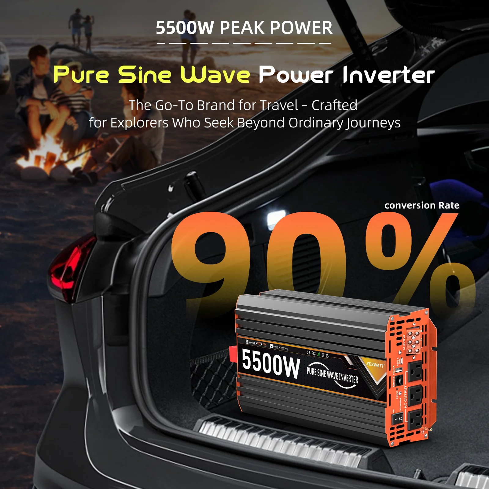 2000 واط 5500 واط الذروة 12 فولت 24 فولت موجة جيبية نقية عاكس الطاقة مع جهاز التحكم عن بعد شاشة الكريستال السائل USB نوع-C حماية متعددة ل RV #2