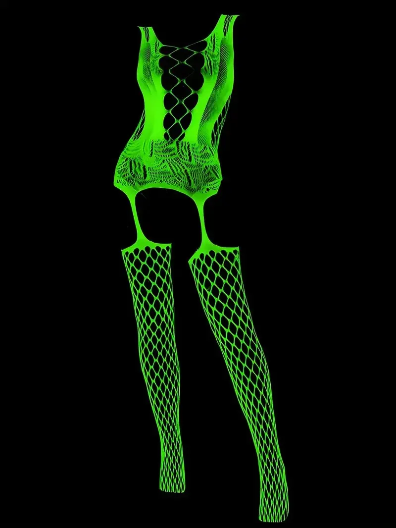 يتوهج في الظلام مثير الملابس الداخلية داخلية Catsuit النساء شفافة Crotchless الجنس الملابس جوارب الجسم الدمى الساخن المثيرة