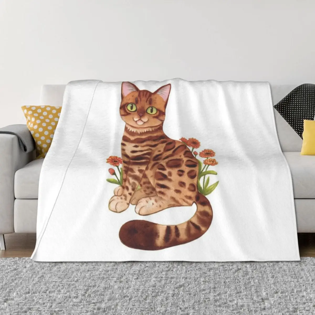 

Bengal cat cartoon Throw Blanket Vintage Single Decorative Throw Thermals For Travel Blankets