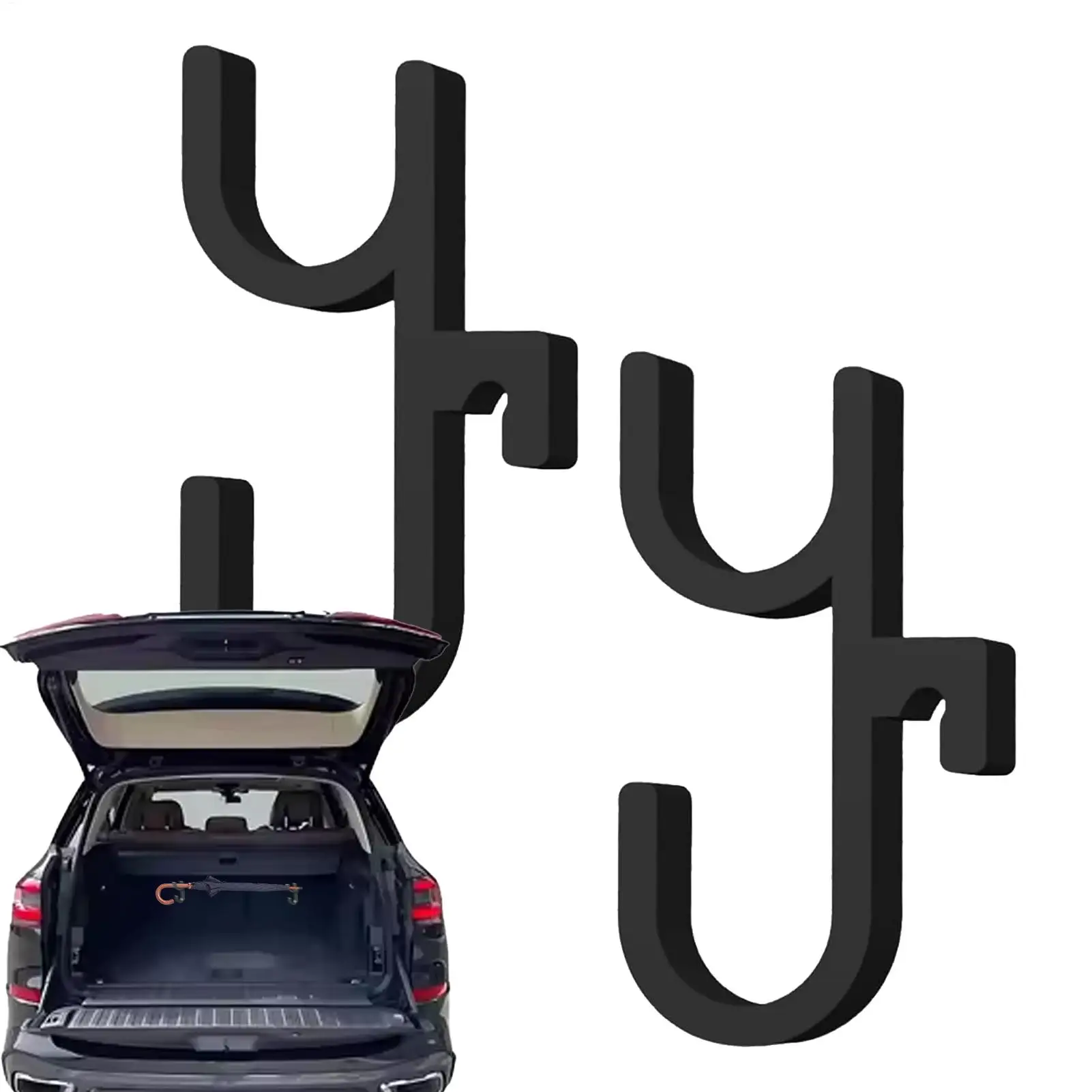Ganchos para porta-malas de carro, 2 peças, para guarda-chuva e pano de limpeza, fácil de instalar, armazenamento, gancho para guarda-chuva, suv, ferramenta de classificação de porta-malas