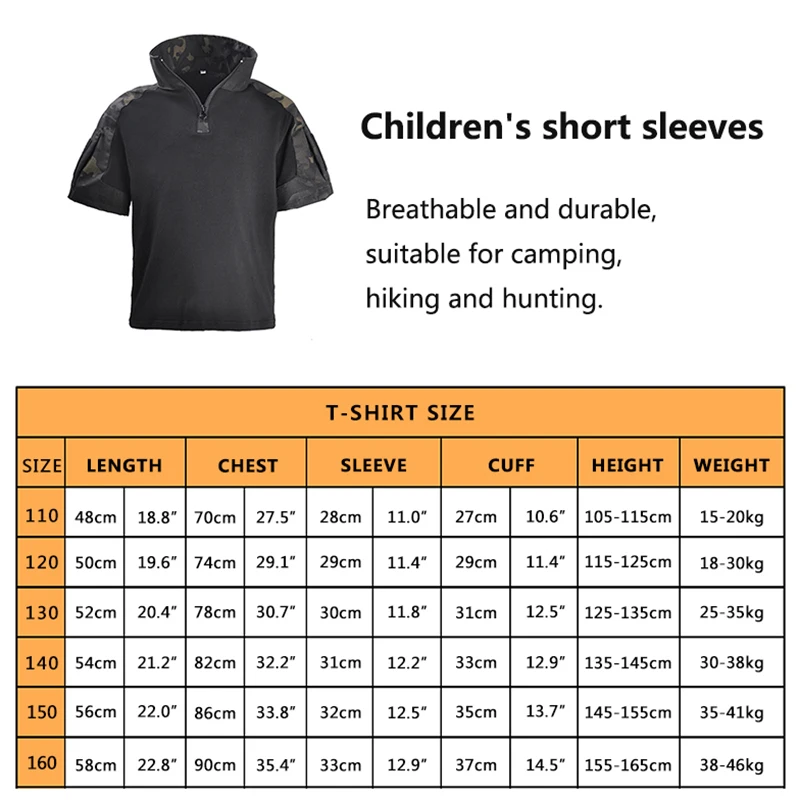 HAN WILD Children Camping Camouflage T Shirts Kids Boys Airsoft Shooting Training Tactical Uniform Short Sleeve Shirt