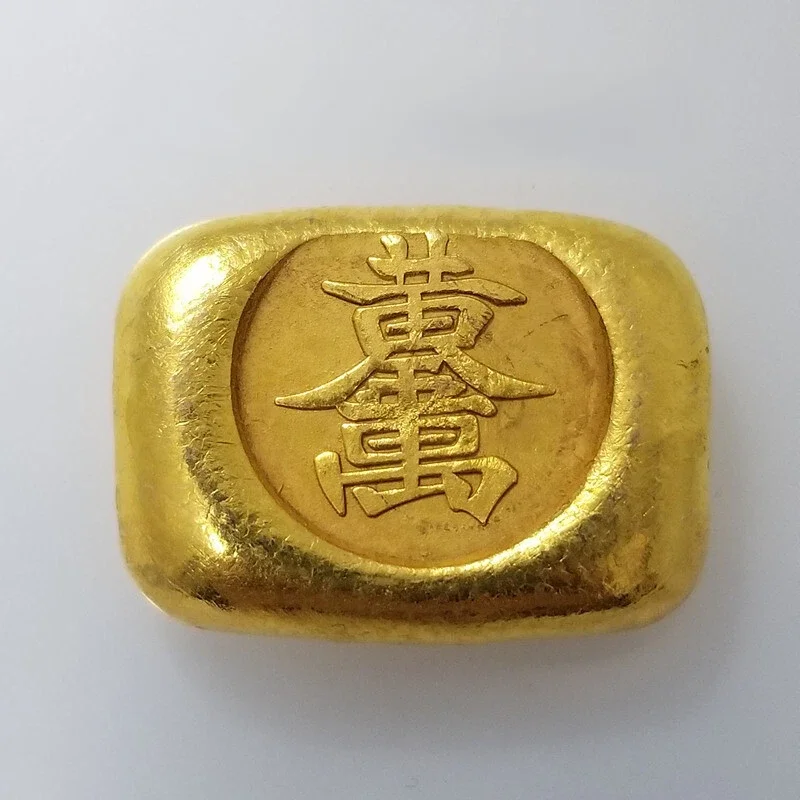 Gold Plated Square Gold Ingot Replica Ten Thousand Liang Antique Collectible Desk Feng Shui Lucky Decor Ornament