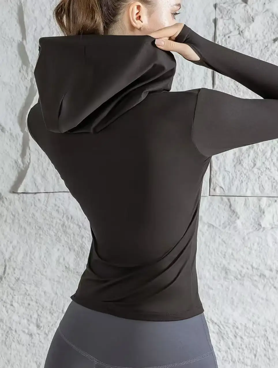 Summer High-Elastic Gym Sports Top for Women, Long-Sleeved Hooded Slim-Fit Zip-Up Cardigan, Tight-Fitting Running Wear, Yoga Jacket