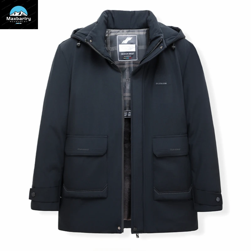 Jaqueta de algodão de pelúcia masculina, parka com capuz destacável, jaqueta grossa acolchoada quente, luxuosa, casual, elegante, inverno