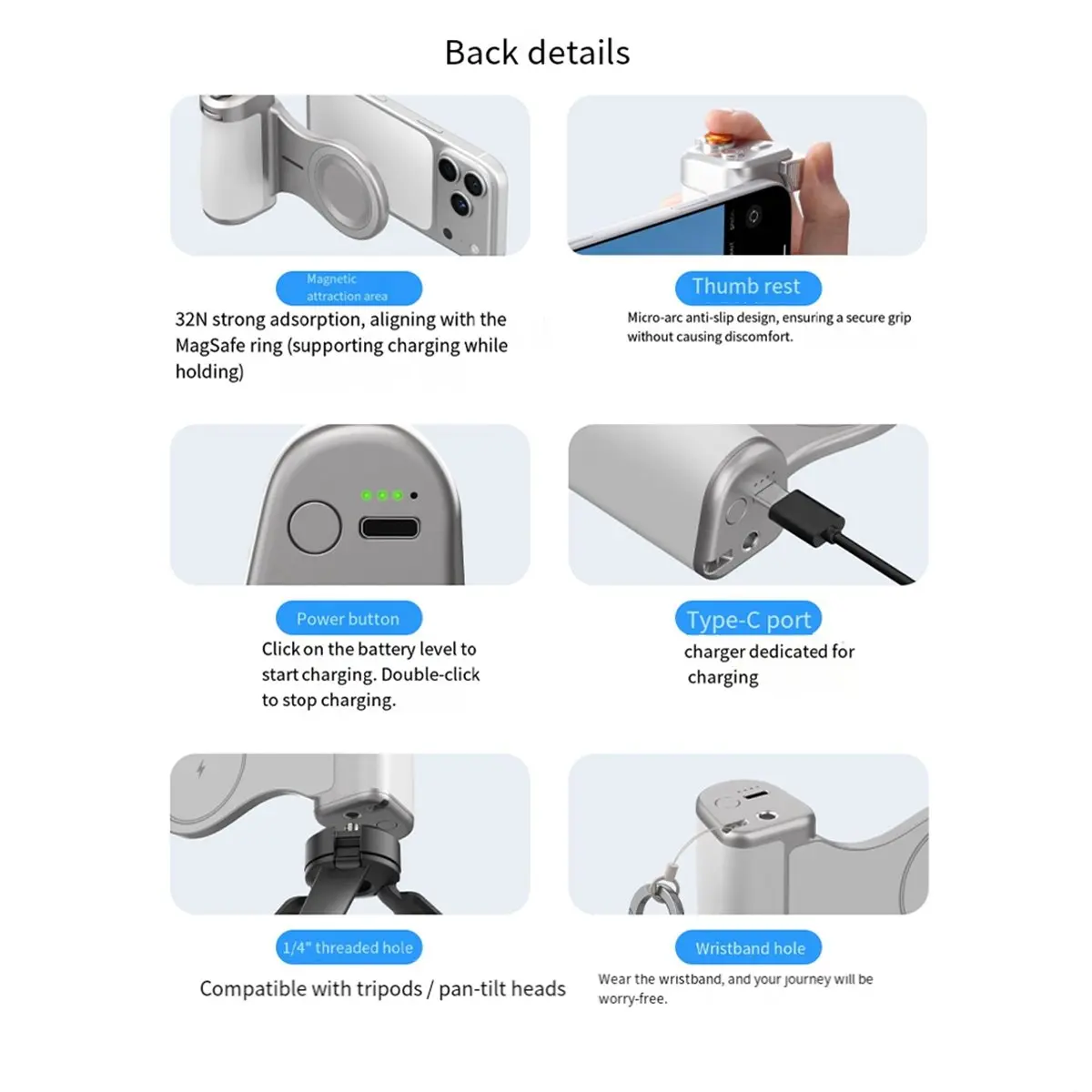 Magnetic Phone Camera Photograph Hand Grip Remote Shutter Grip Holder for Smartphone Video Vlog