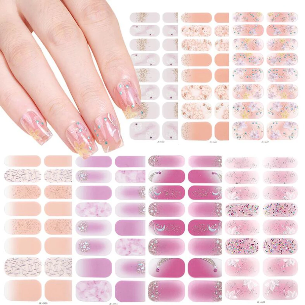 Nails Stickers Decals Full Cover Adhesive Nail Wraps Nail Art Manicures Decorations False Nails Sequined Glitter Press On Nails