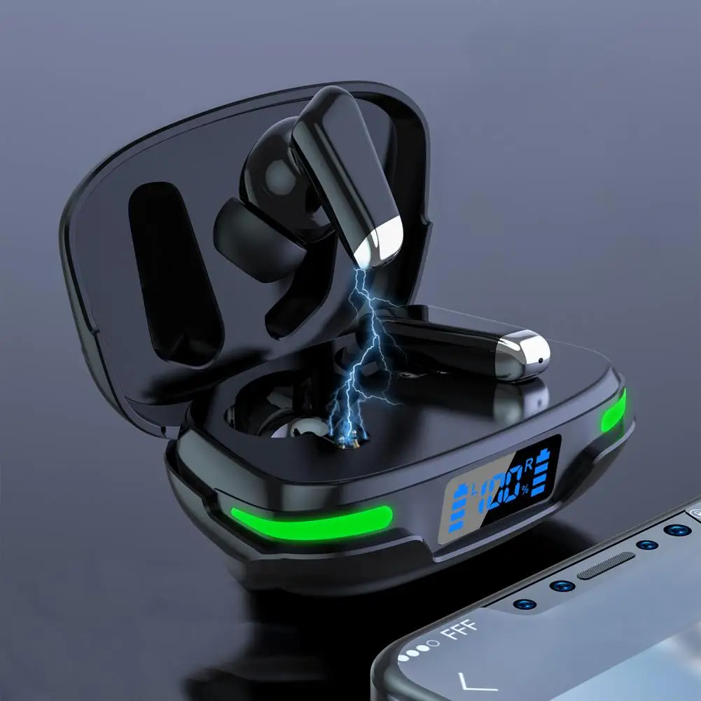 1 Pair Bluetooth-compatible Earphone LED Power Digital Display Fingerprint Touch Control Low Latency with Charging Box Stereo Su