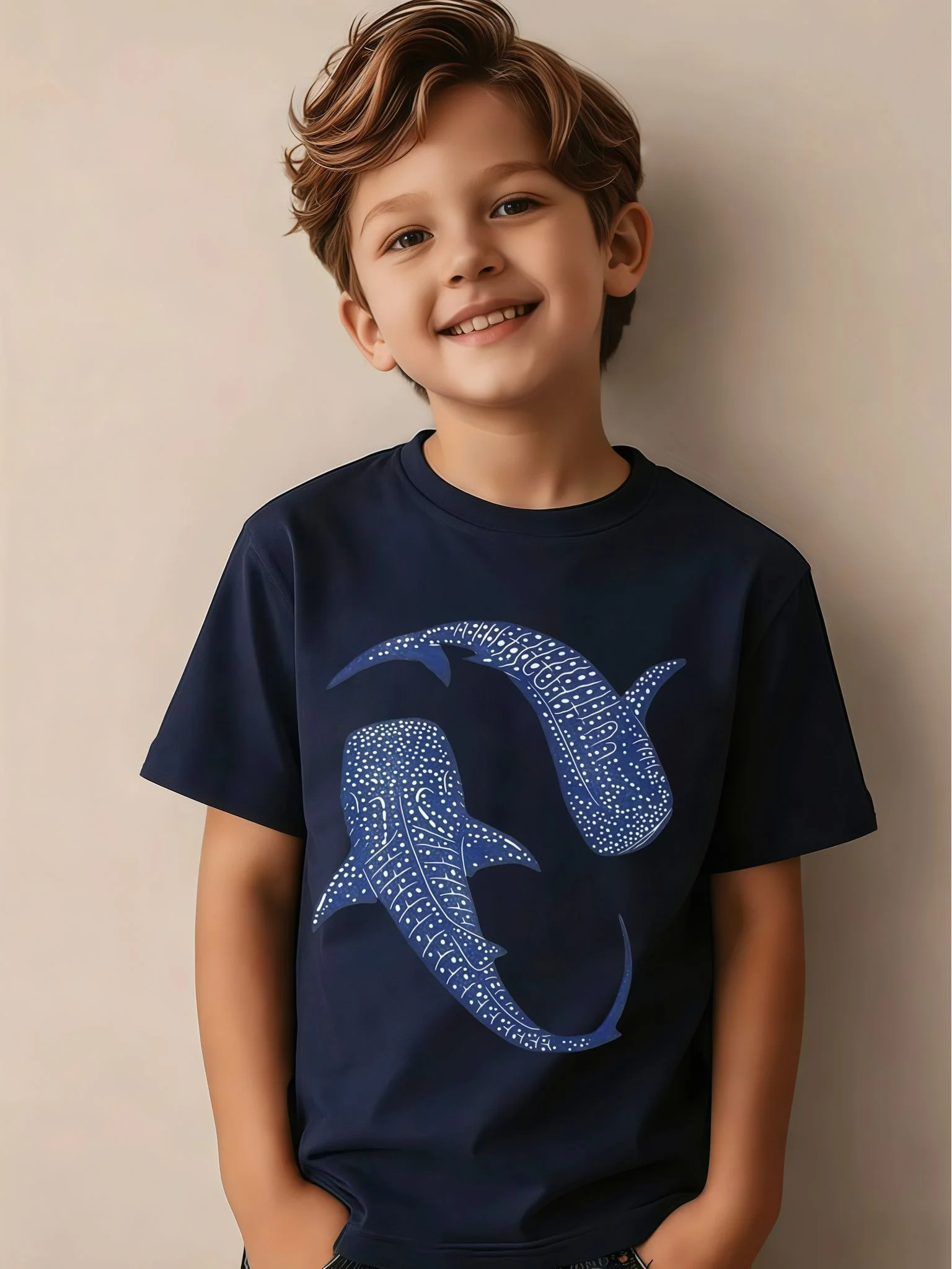 Spotted Whale Shark Kids Cotton T Shirt Boys Girls Parent Child Matching Short Sleeve Casual Breathable Family Daily Fashion Tee