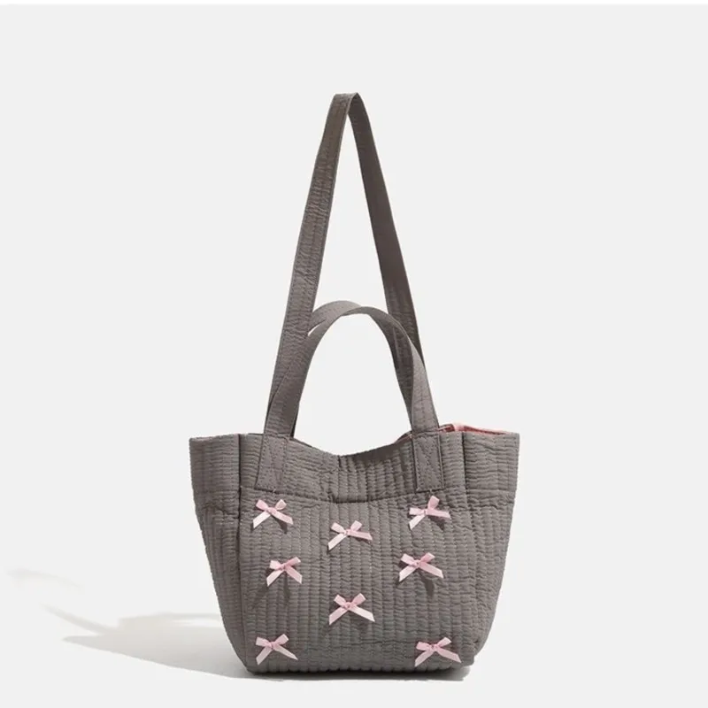 JIAERDI Large Capacity Grey Tote Bag Women Harajuku Bow Chic Canvas Handbag Messenger Bag Ladies Casual Crossbody Bags Aesthetic