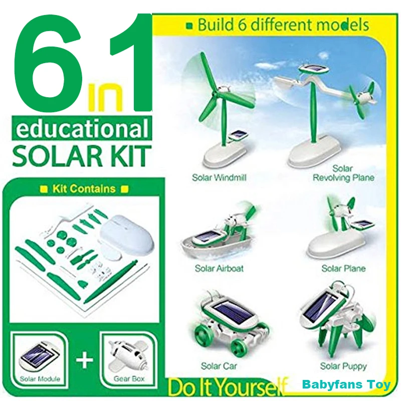 

6 IN 1 Solar Robot Model Kit Science Toys for Children DIY Assemble Airplane Boat Car Train Model Educational Gifts Toys for Boy