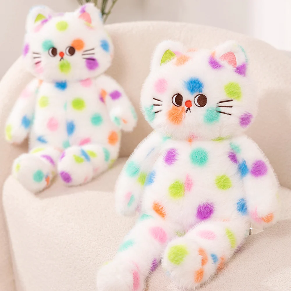 60cm Cute Simulated Spotted Cat Plush Toys Stuffed Soft Colorful Candy Kitten Pillow Girls Birthday Gifts Amusement Fun Presents