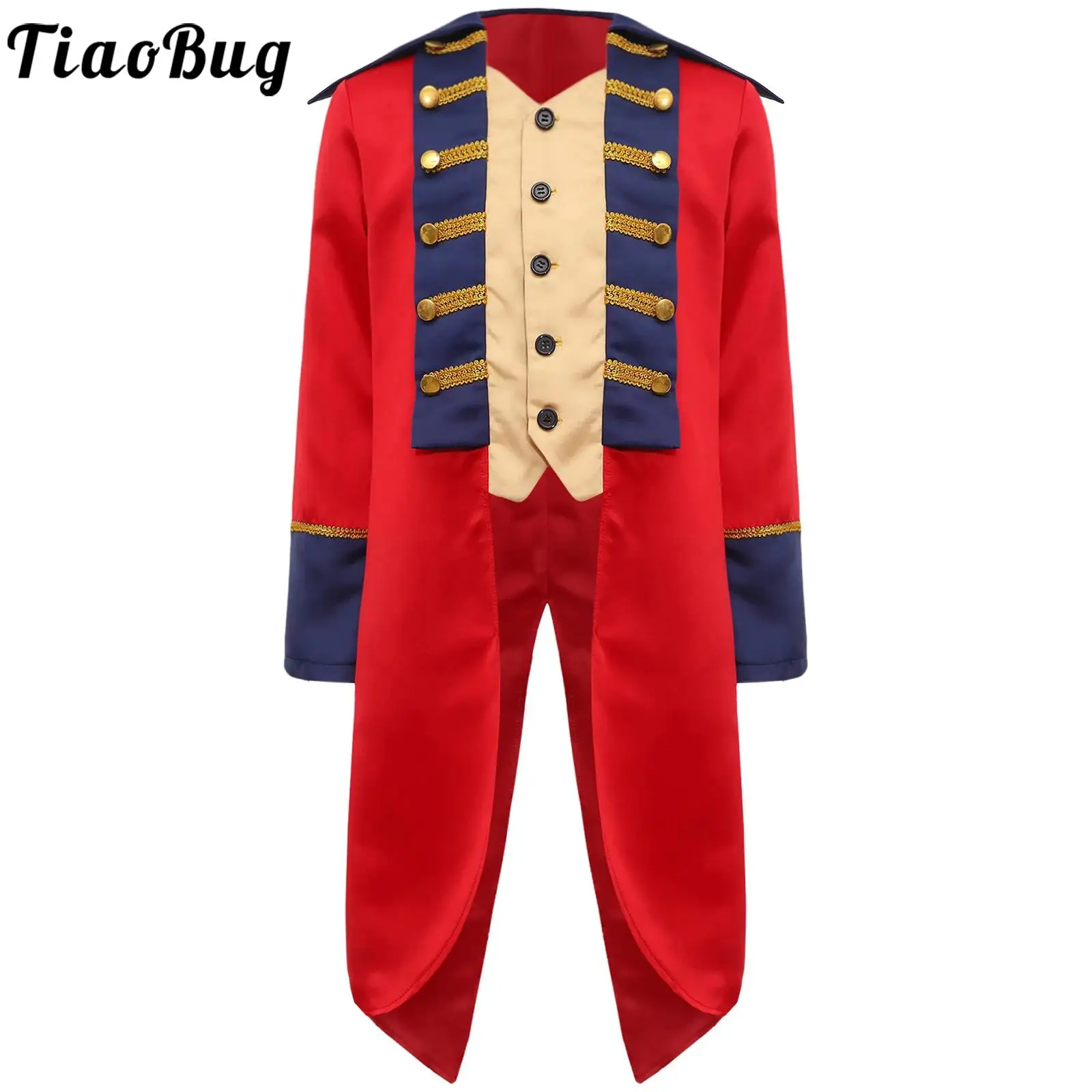 Boys British Redcoat Costume Halloween Carnival Colonial Cosplay Historical Jacket Tailcoat Napoleon Revolutionary Dress Up