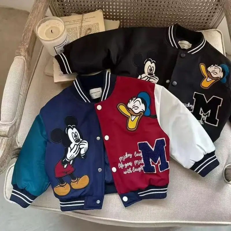 

Mickey Mouse Children Cartoon Jacket Autumn Winter Kids Boys Girls Quilted Coat Warm Baseball Clothes Toddler Fashion Outerwear
