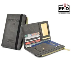 Pu Belt Passport Bag RFID Passport Holder Multi-functional Women's And Men's Business Passport Wallet Card Bag Ticket Holder