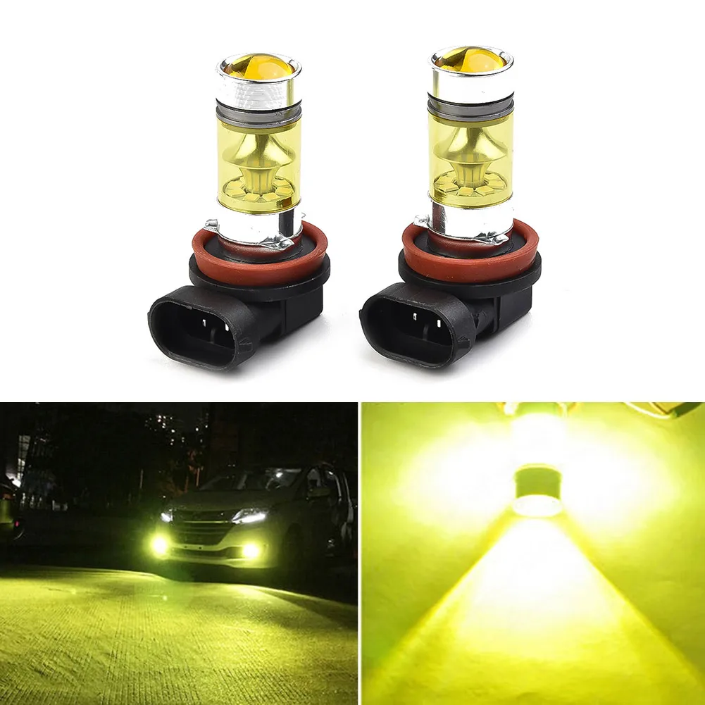 2 PCS H11 H8 Led Yellow Fog Light Bulbs 12V-24V 1500LM 4300K Yellow Light 100W Car Driving Running Lamps Car Accessories