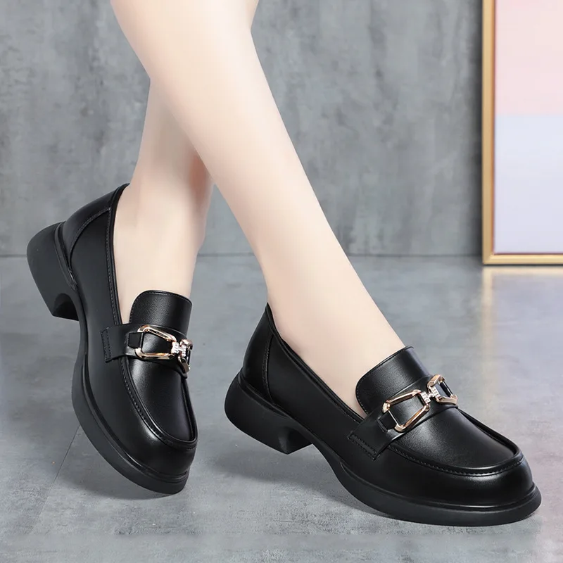 

British Style Elegant Women Loafers Flat Shoes Female Height Increasing Black Footwear Slip-on Moccasins Casual Comfortable