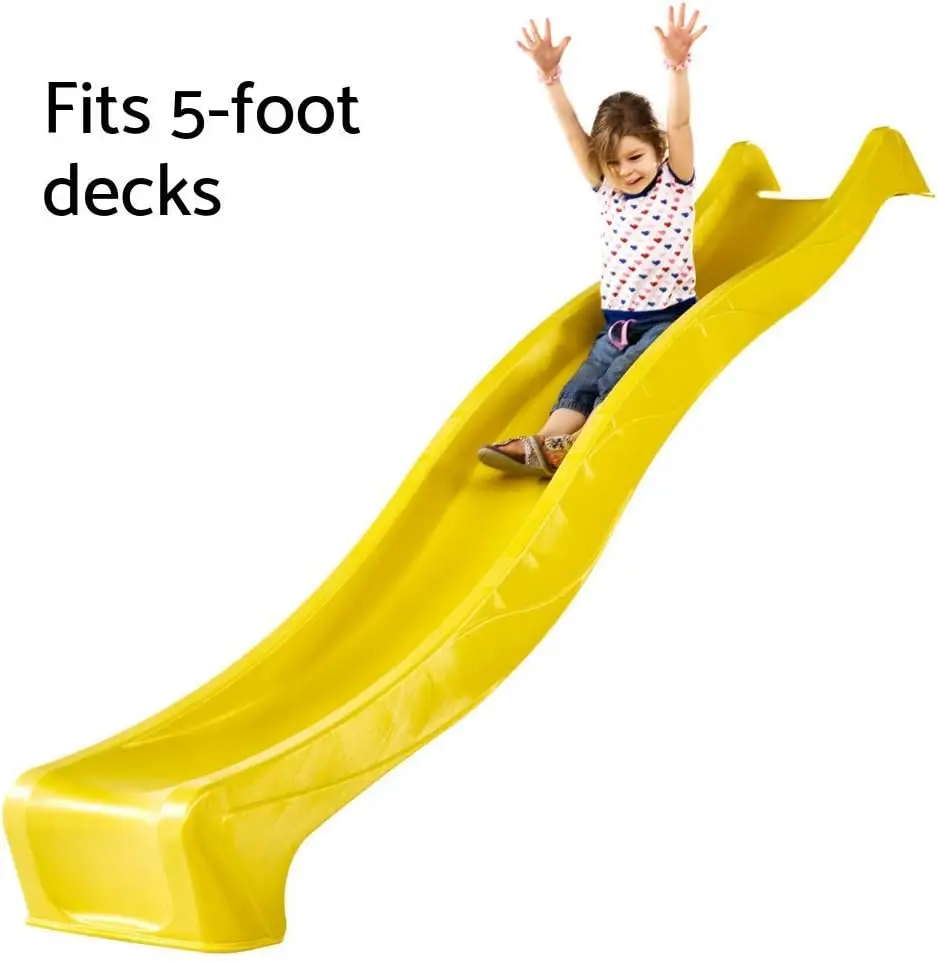 10 Foot Wavy Kids Slide, Plastic Slide for Five Foot Playground Deck, Easy One Piece Installation Yellow Toddler Playgro