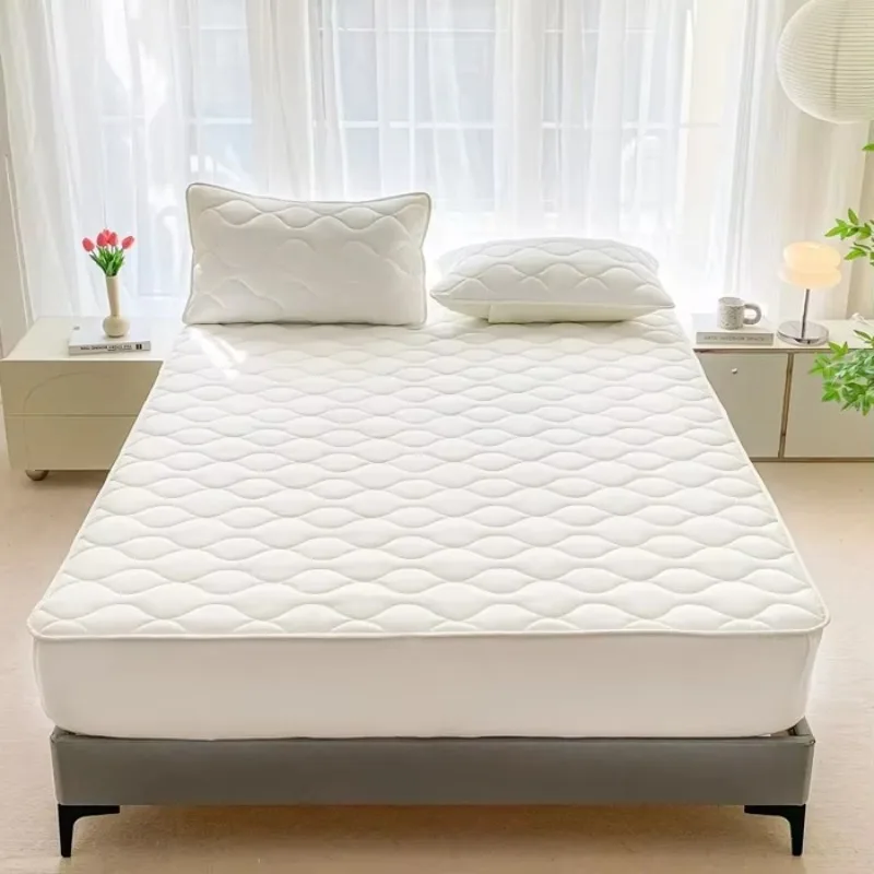 

2024 new skin friendly brushed cotton bed sheet single bed sheet waterproof anti slip thick mattress cover soft and light skin