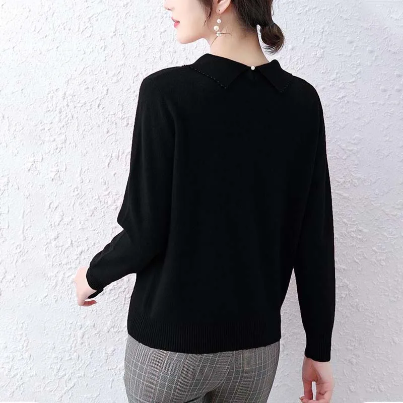 Autumn Winter Women Solid Knitted Sweaters Korean Fashion Long Sleeve Lapel All-match Casual Loose Bottoming Pullover Tops 2022